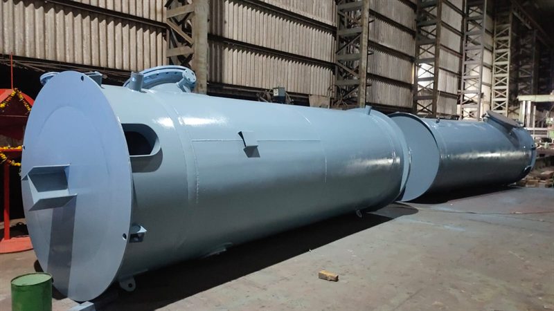 Large cylindrical fabricated industrial silencer